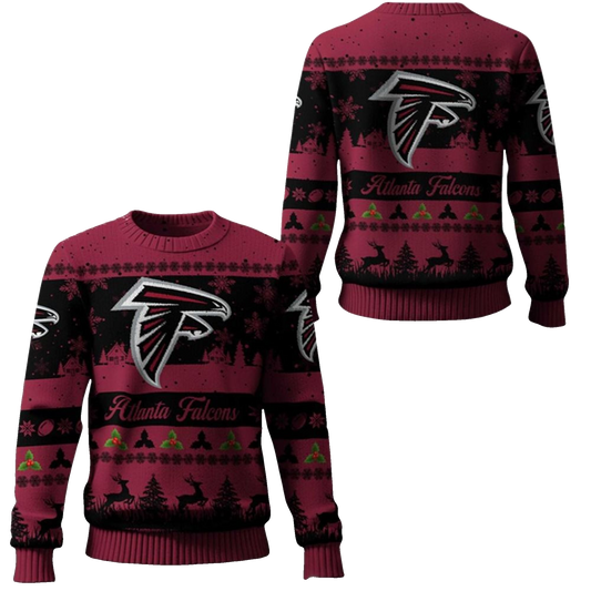 2026 Christmas Falcons Festive Reindeer Tree Ugly Sweater - Moonbestprint