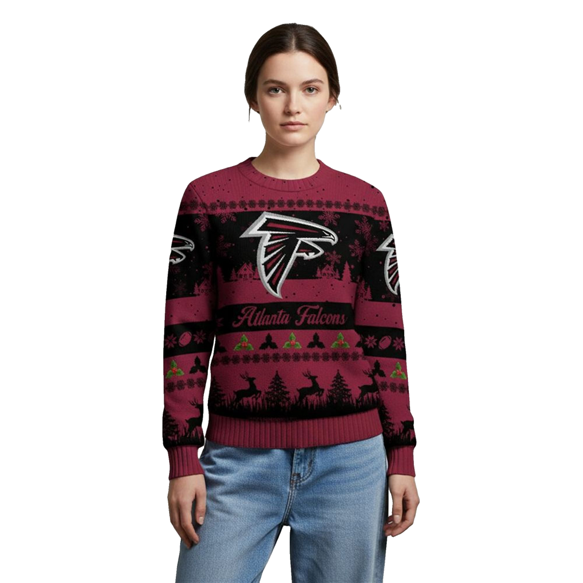2026 Christmas Falcons Festive Reindeer Tree Ugly Sweater - Moonbestprint