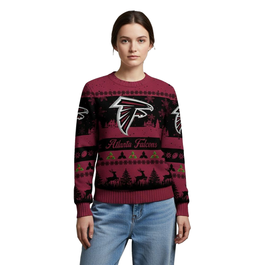 2026 Christmas Falcons Festive Reindeer Tree Ugly Sweater - Moonbestprint