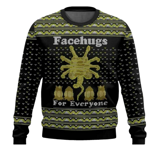 2026 Christmas FaceHugs For Everyone Alien Ugly Sweater - Moonbestprint