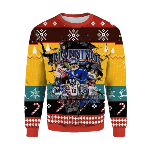 2026 Christmas Eli Manning NY Giants Ugly Christmas Sweater - Moonbestprint