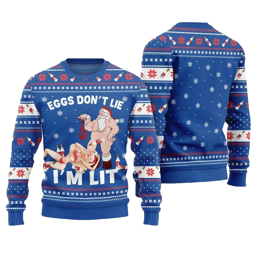 2026 Christmas Eggs Dont Lie Im Lit Naughty Ugly Christmas Sweater - Moonbestprint