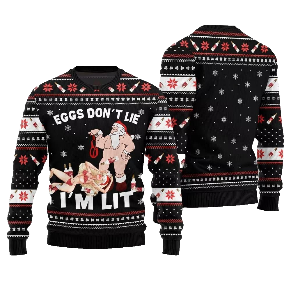 2026 Christmas Eggs Dont Lie Im Lit Naughty Ugly Christmas Sweater - Moonbestprint