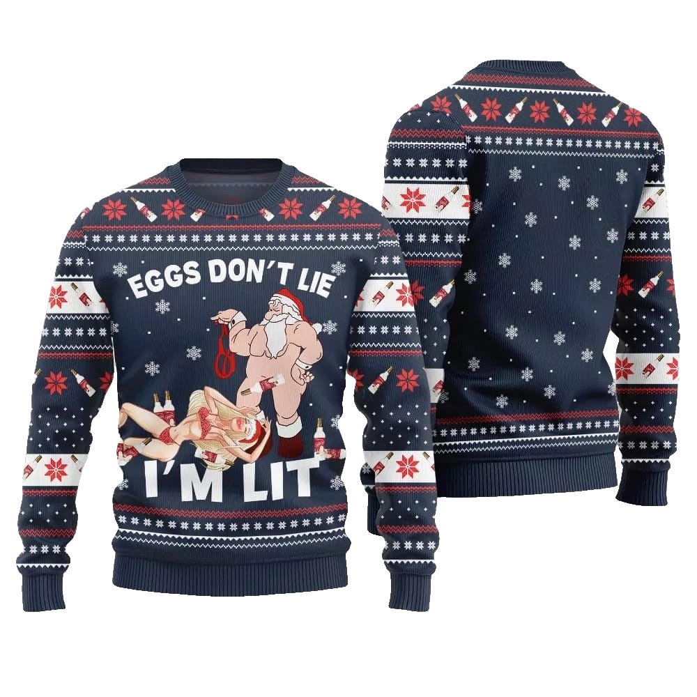 2026 Christmas Eggs Dont Lie Im Lit Naughty Ugly Christmas Sweater - Moonbestprint