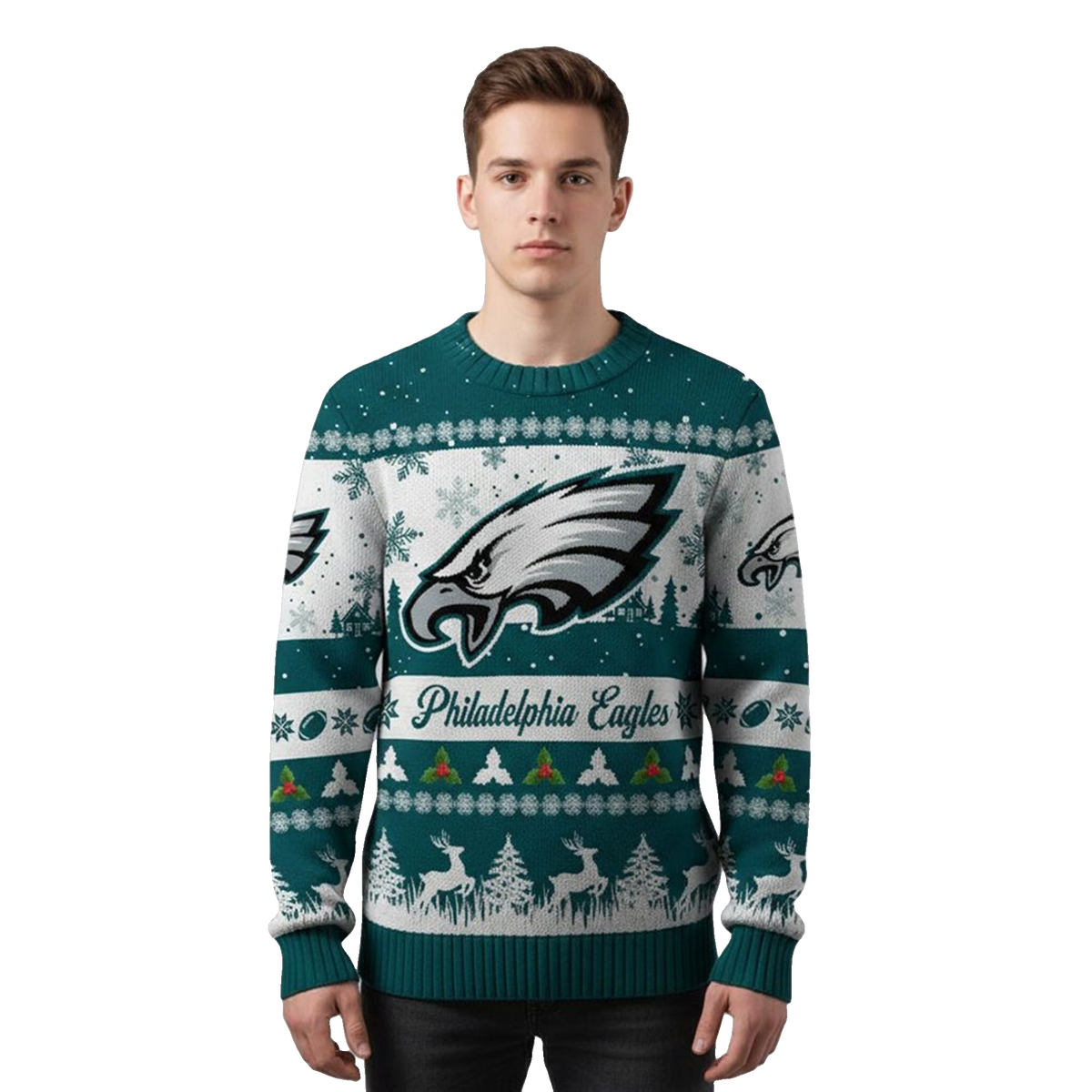 2026 Christmas Eagles Festive Reindeer Tree Ugly Sweater - Moonbestprint