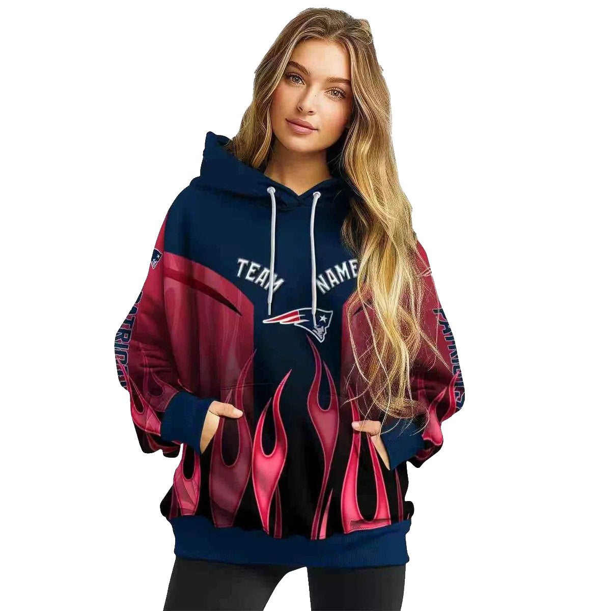 Personalized New England Patriots Flame Design Blue AOP Hoodie - Moonbestprint