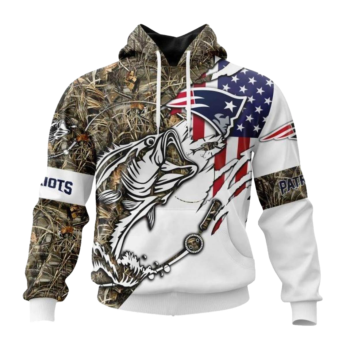 Personalized New England Patriots Fishing With Flag Of Usa AOP Hoodie - Moonbestprint