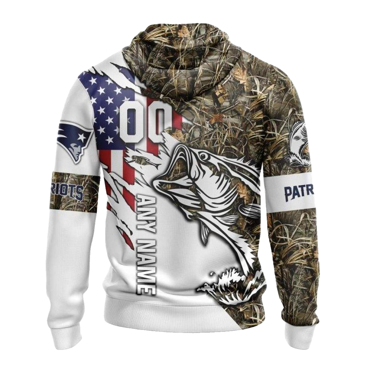 Personalized New England Patriots Fishing With Flag Of Usa AOP Hoodie - Moonbestprint