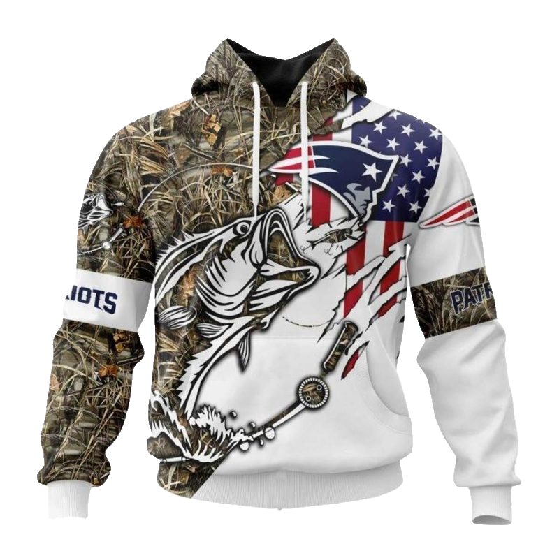 Personalized New England Patriots Fishing With Flag Of Usa AOP Hoodie - Moonbestprint