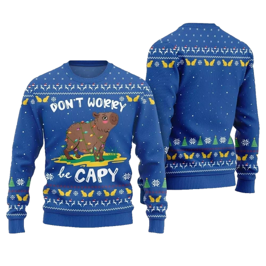 2026 Christmas Dont Worry Be Capy Ugly Christmas Sweater - Moonbestprint
