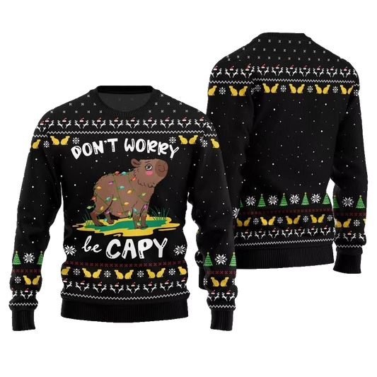 2026 Christmas Dont Worry Be Capy Ugly Christmas Sweater - Moonbestprint