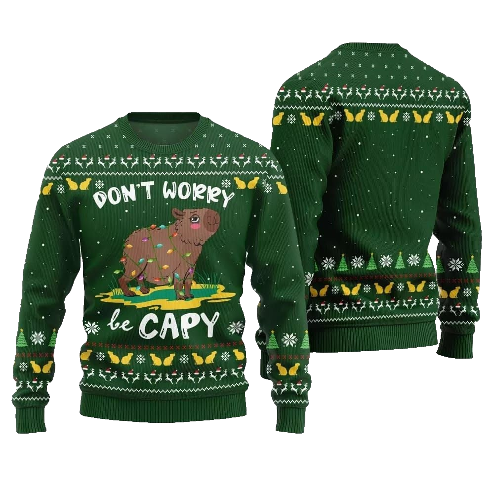 2026 Christmas Dont Worry Be Capy Ugly Christmas Sweater - Moonbestprint
