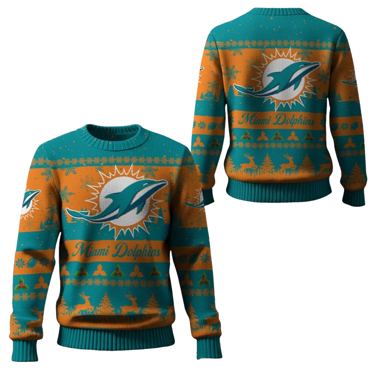 2026 Christmas Dolphins Festive Reindeer Tree Ugly Sweater - Moonbestprint