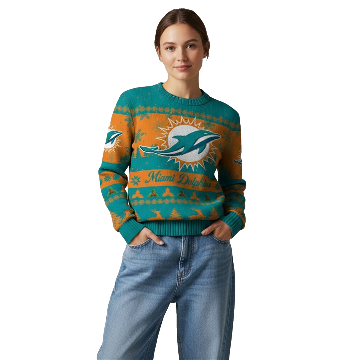 2026 Christmas Dolphins Festive Reindeer Tree Ugly Sweater - Moonbestprint