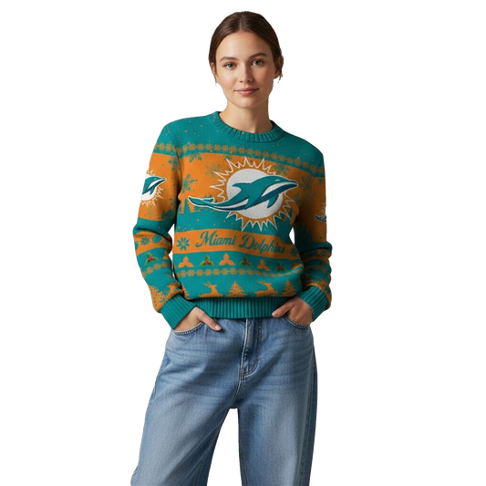 2026 Christmas Dolphins Festive Reindeer Tree Ugly Sweater - Moonbestprint