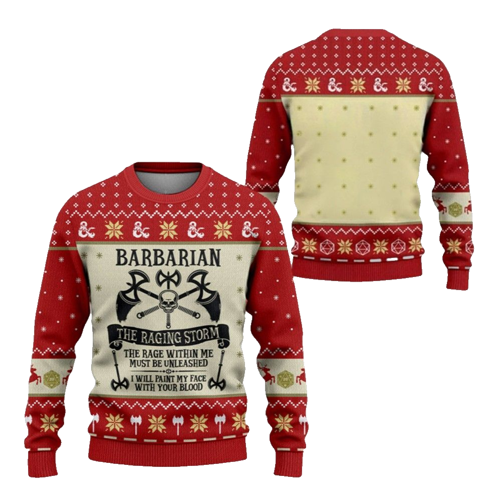 2026 Christmas DnD Barbarian The Raging Storm Ugly Sweater - Moonbestprint