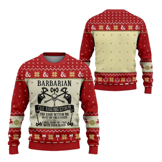 2026 Christmas DnD Barbarian The Raging Storm Ugly Sweater - Moonbestprint