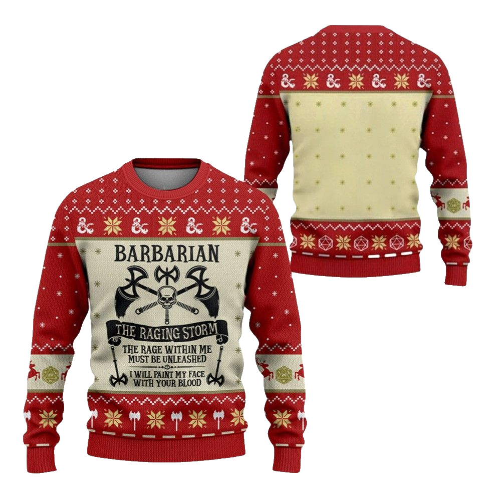 2026 Christmas DnD Barbarian The Raging Storm Ugly Sweater - Moonbestprint