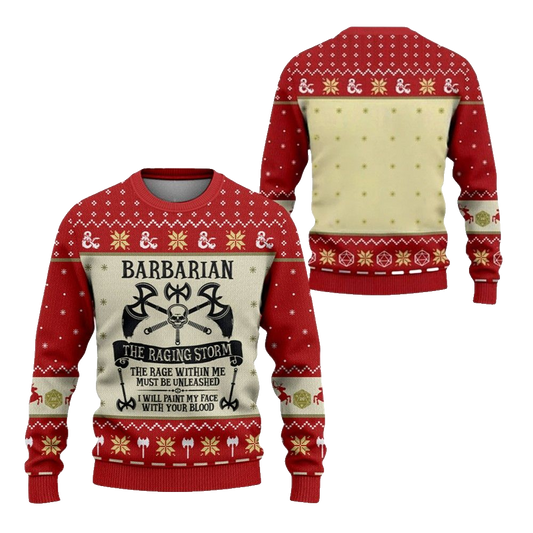 2026 Christmas DnD Barbarian The Raging Storm Ugly Sweater - Moonbestprint