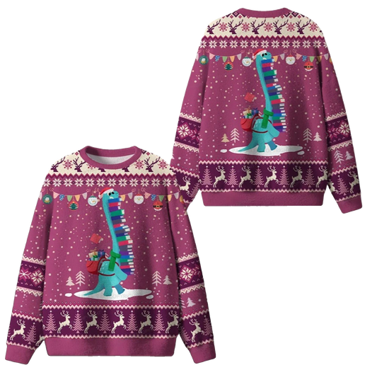 2026 Christmas Dinosaur Books Ugly Sweater - Moonbestprint