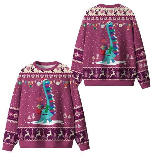 2026 Christmas Dinosaur Books Ugly Sweater - Moonbestprint