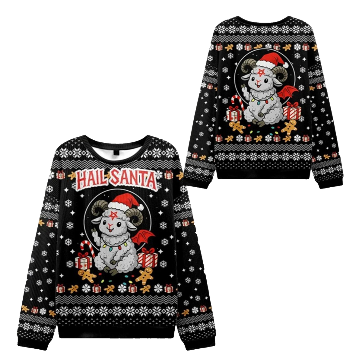 2026 Christmas Devil Sheep Hail Santa Ugly Sweater - Moonbestprint