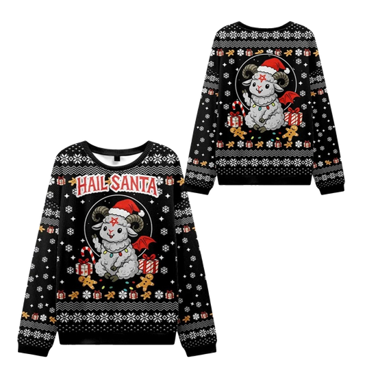2026 Christmas Devil Sheep Hail Santa Ugly Sweater - Moonbestprint