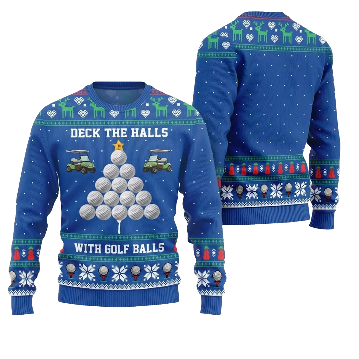 2026 Christmas Deck the Halls with Golf Balls Ugly Sweater - Moonbestprint