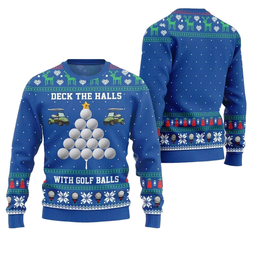 2026 Christmas Deck the Halls with Golf Balls Ugly Sweater - Moonbestprint