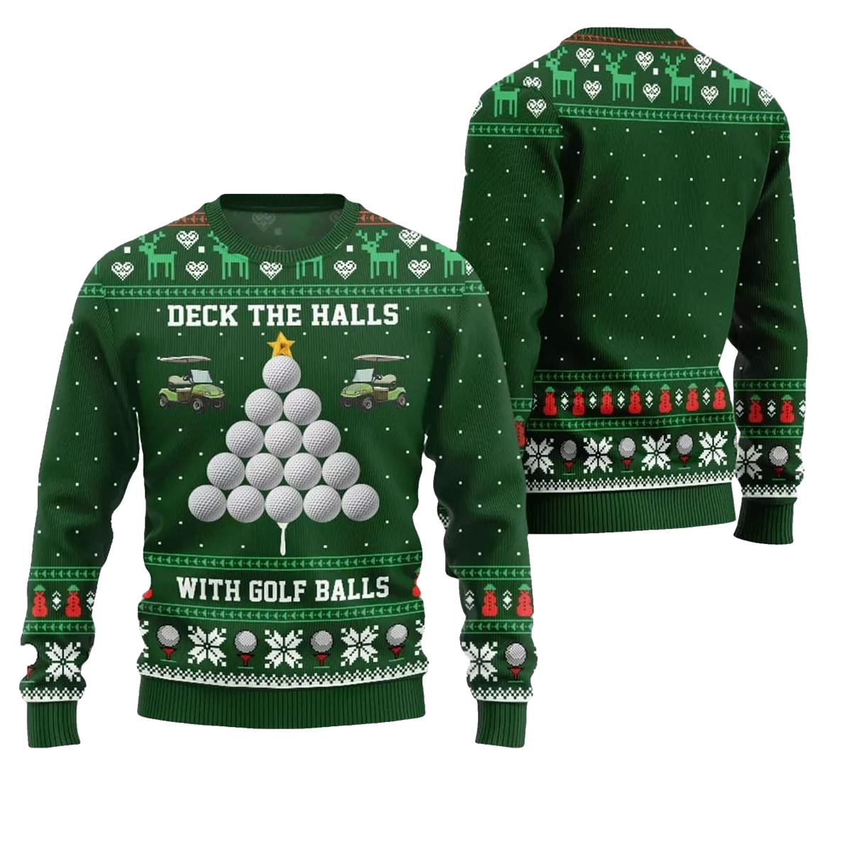 2026 Christmas Deck the Halls with Golf Balls Ugly Sweater - Moonbestprint