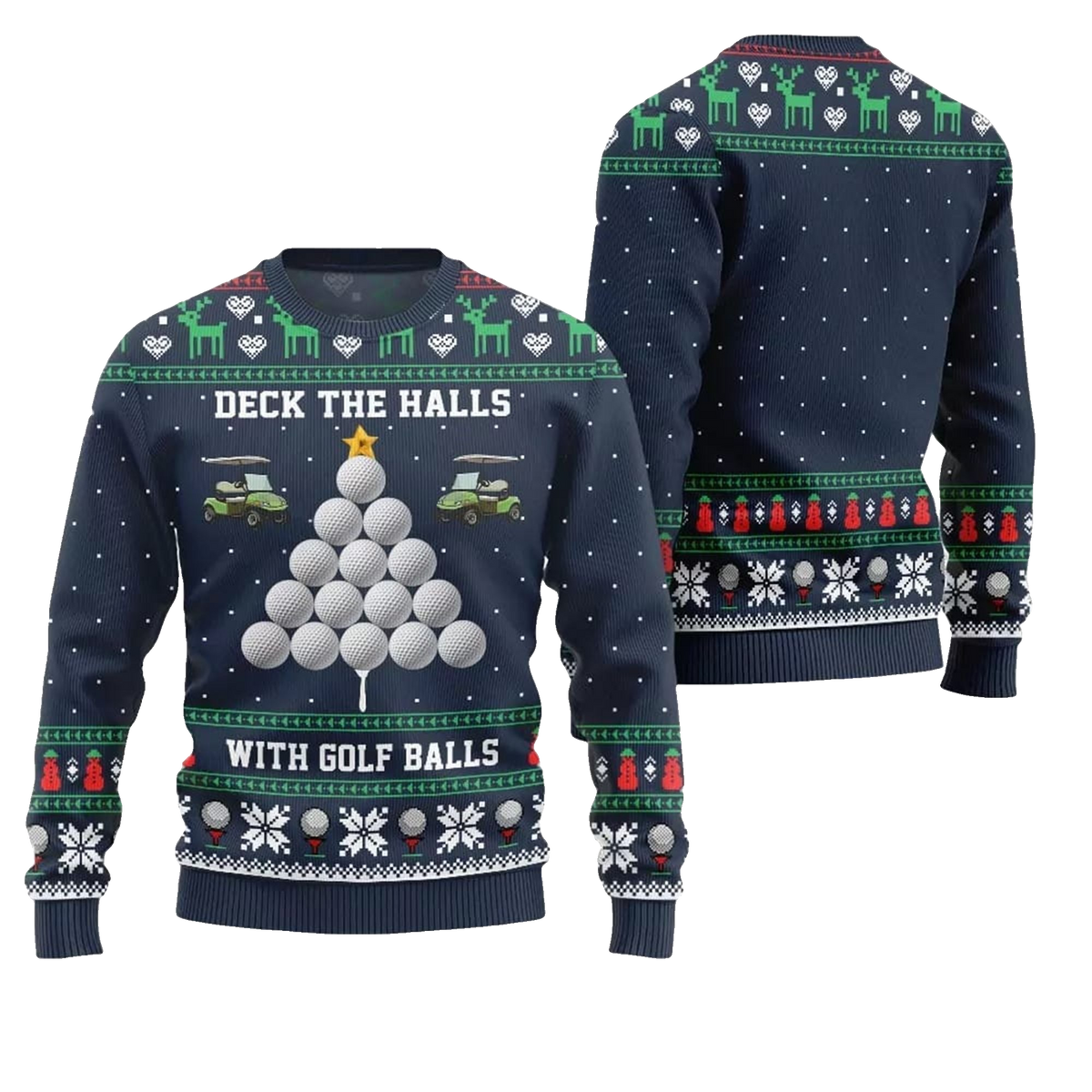 2026 Christmas Deck the Halls with Golf Balls Ugly Sweater - Moonbestprint