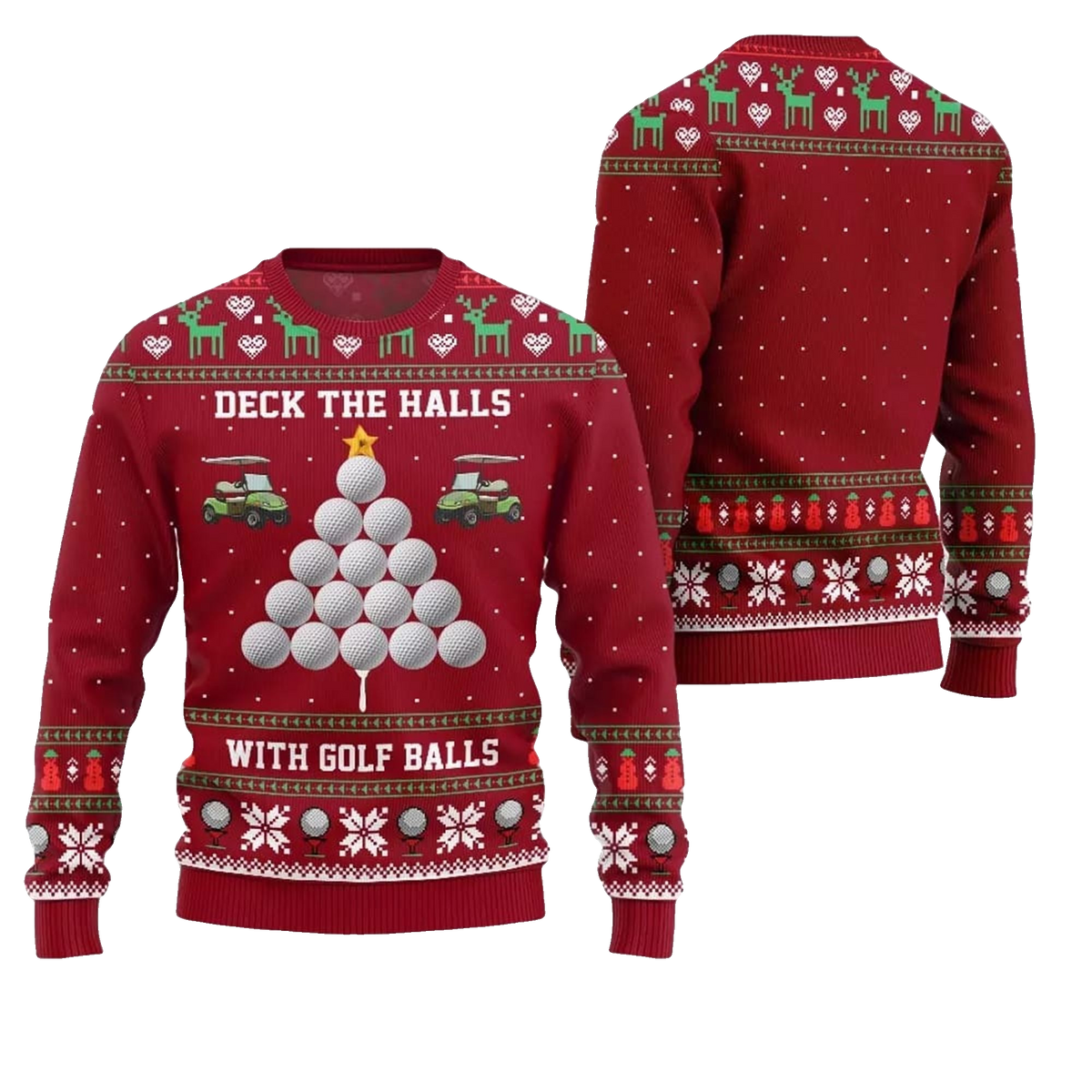 2026 Christmas Deck the Halls with Golf Balls Ugly Sweater - Moonbestprint