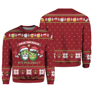 2026 Christmas Deck The Halls With Pickleballs Ugly Christmas Sweater - Moonbestprint