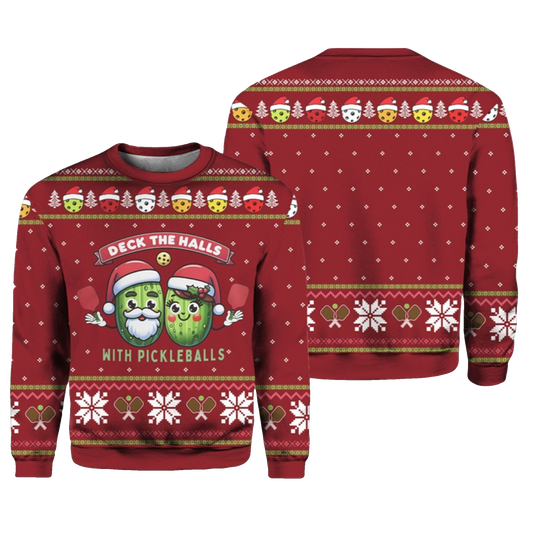 2026 Christmas Deck The Halls With Pickleballs Ugly Christmas Sweater - Moonbestprint