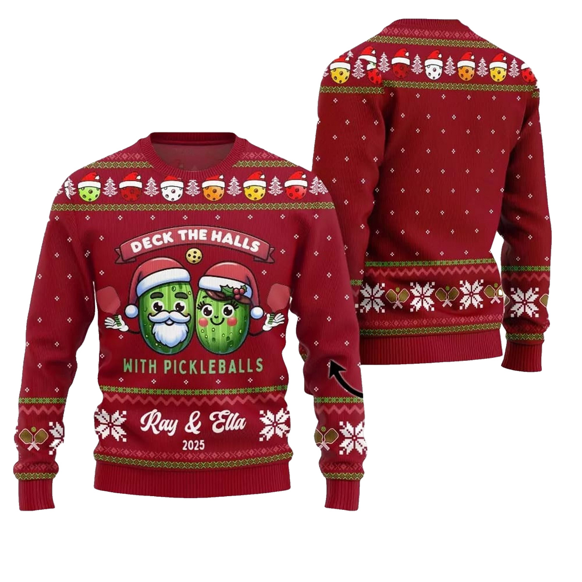 2026 Christmas Deck The Halls Pickleballs Ugly Sweater - Moonbestprint