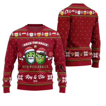 2026 Christmas Deck The Halls Pickleballs Ugly Sweater - Moonbestprint
