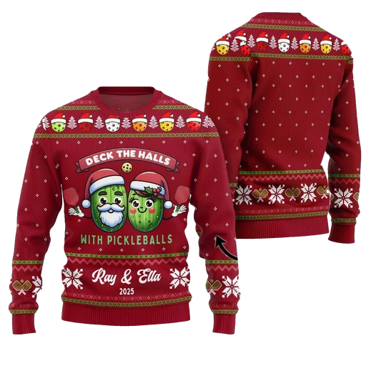 2026 Christmas Deck The Halls Pickleballs Ugly Sweater - Moonbestprint