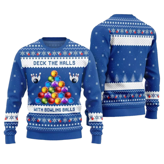 2026 Christmas Deck The Halls Bowling Ugly Sweater - Moonbestprint