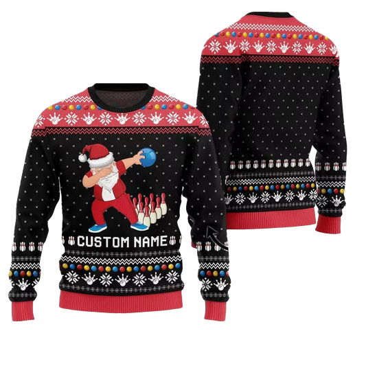 2026 Christmas Dabbing Santa Bowling Ugly Sweater - Moonbestprint