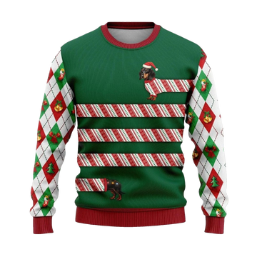 2026 Christmas Dachshund Candy Cane Ugly Christmas Sweater - Moonbestprint
