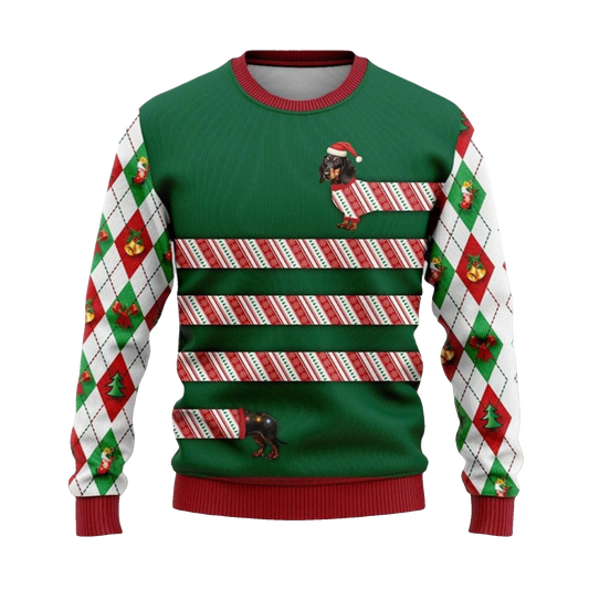 2026 Christmas Dachshund Candy Cane Ugly Christmas Sweater - Moonbestprint
