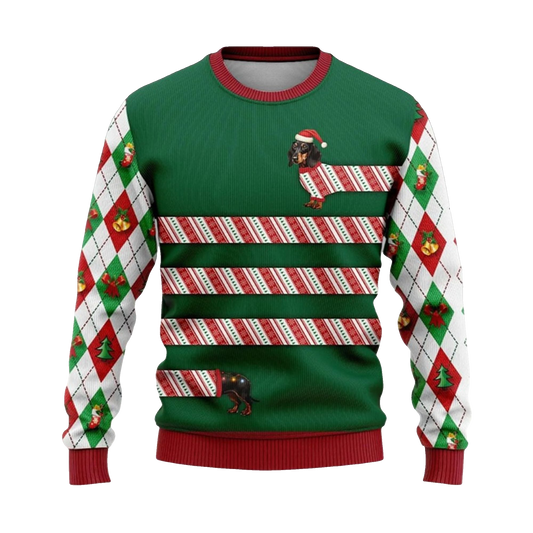 2026 Christmas Dachshund Candy Cane Ugly Christmas Sweater - Moonbestprint