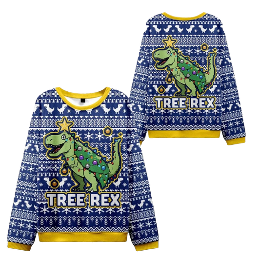 2026 Christmas Cute Tree Rex Ugly Sweater - Moonbestprint