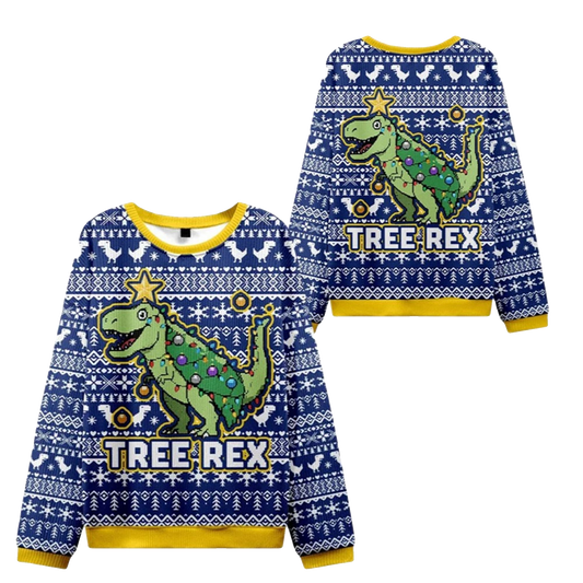 2026 Christmas Cute Tree Rex Ugly Sweater - Moonbestprint
