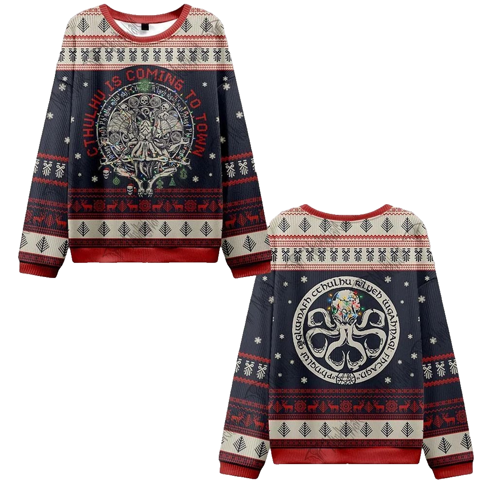 2026 Christmas Cthulhu Is Coming To Town Ugly Christmas Sweater - Moonbestprint