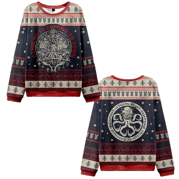2026 Christmas Cthulhu Is Coming To Town Ugly Christmas Sweater - Moonbestprint