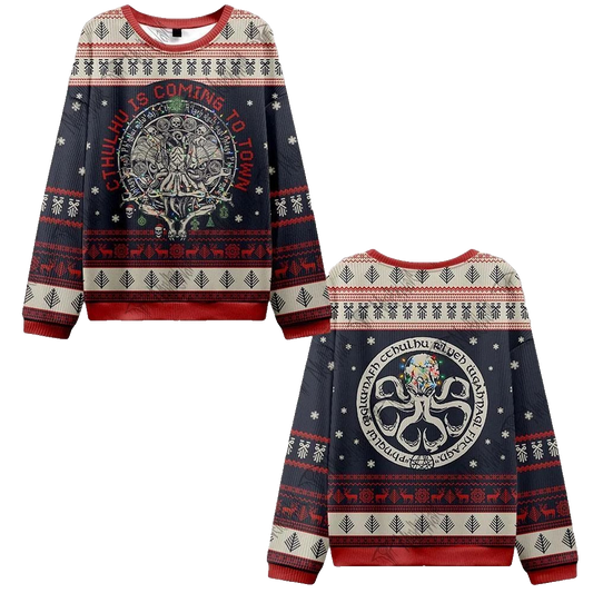 2026 Christmas Cthulhu Is Coming To Town Ugly Christmas Sweater - Moonbestprint