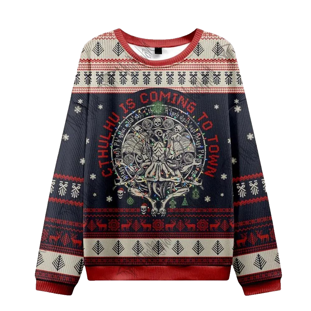 2026 Christmas Cthulhu Is Coming To Town Ugly Christmas Sweater - Moonbestprint