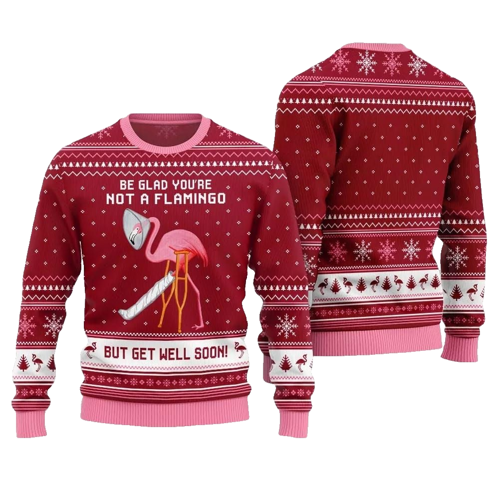 2026 Christmas Crazy Flamingo Oops Broken Leg Ugly Christmas Sweater - Moonbestprint