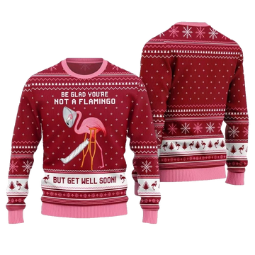 2026 Christmas Crazy Flamingo Oops Broken Leg Ugly Christmas Sweater - Moonbestprint